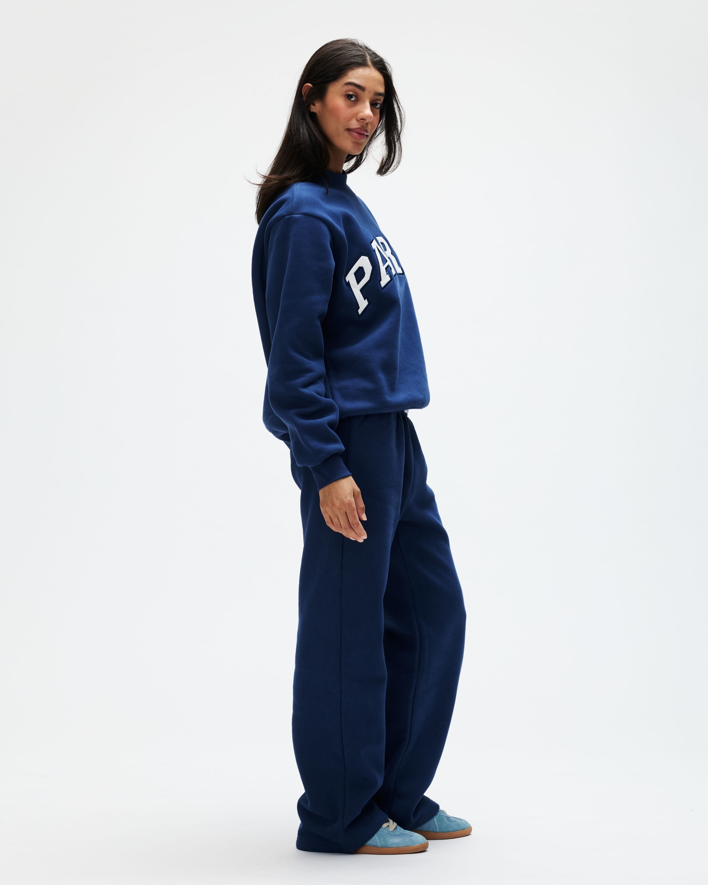 Varsity Mockneck - Denim + White