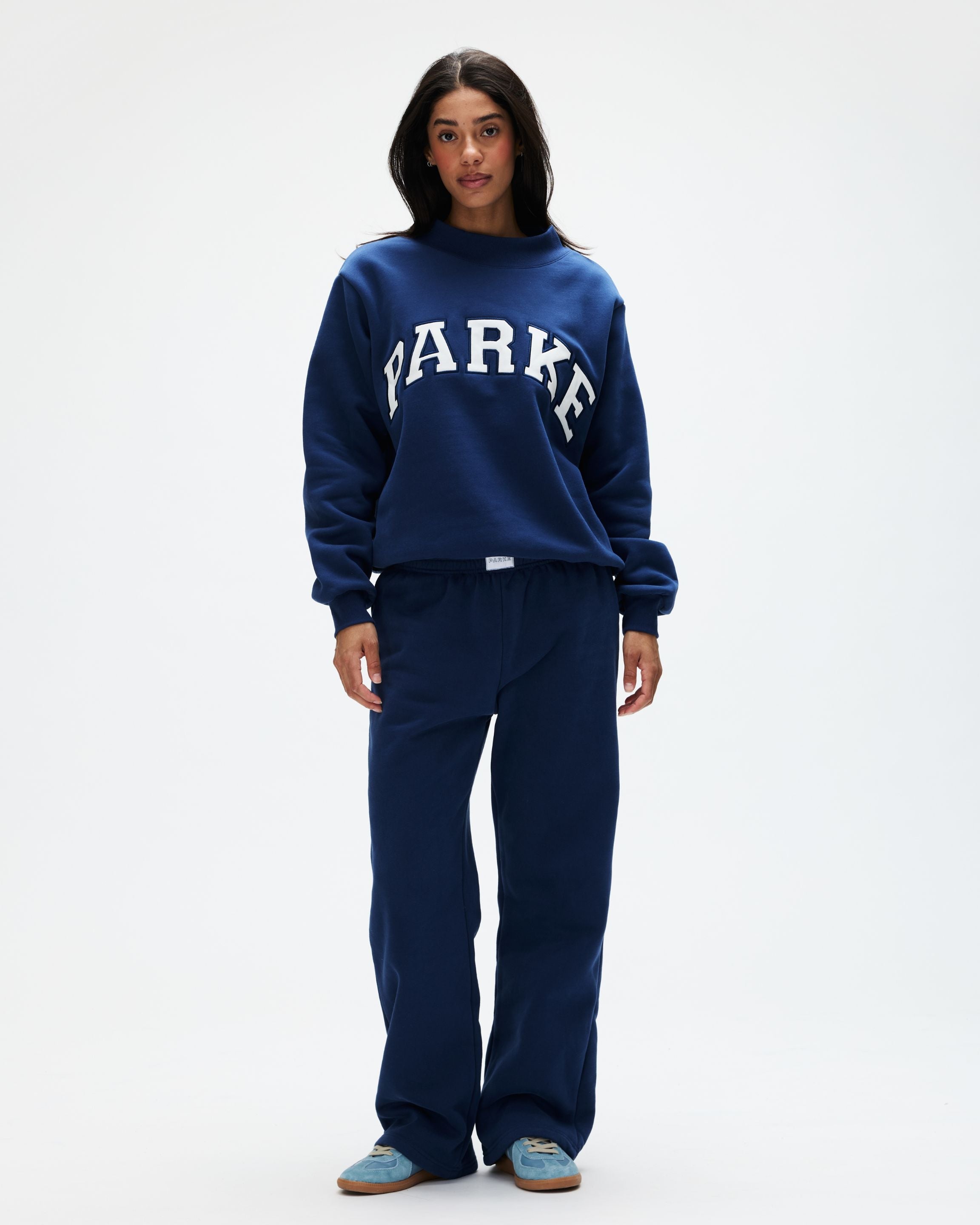 Varsity Mockneck - Denim + White
